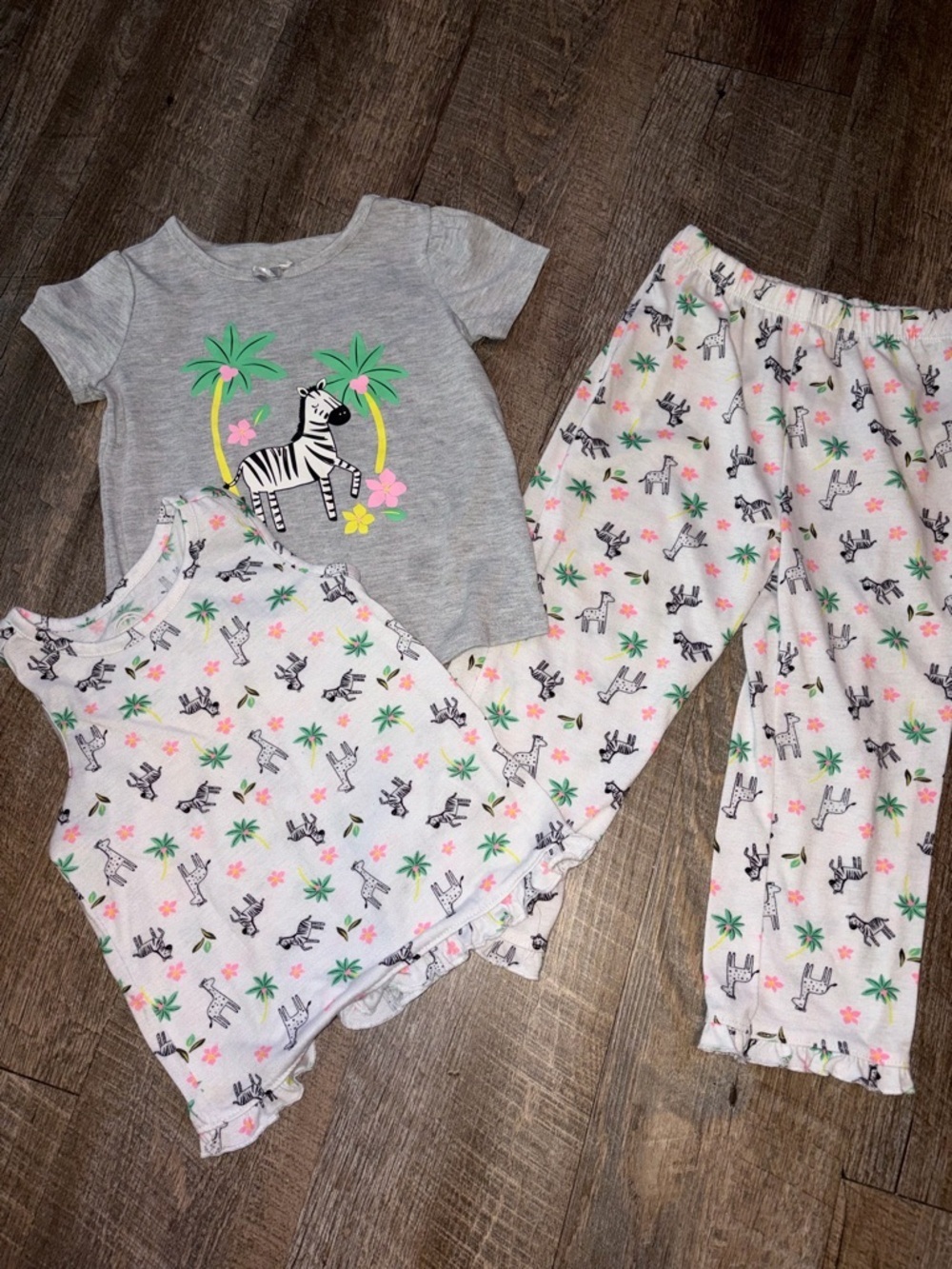 Gray and White Zebra Print Kids Pajama Set - Tropical Zebra Design